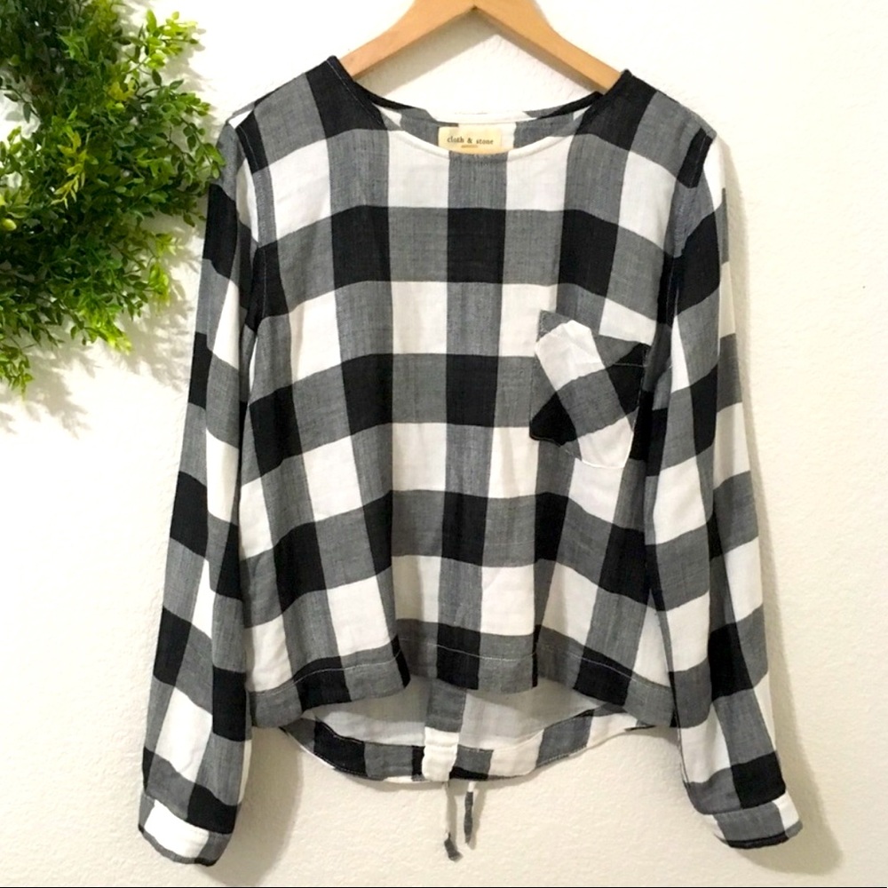 Anthropologie Cloth & Stone Plaid Lace Up Top - M